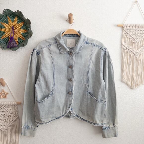 Habitual Jackets & Blazers - Habitual Light Blue Crochet Trim Denim Jean Jacket Size Medium NWT